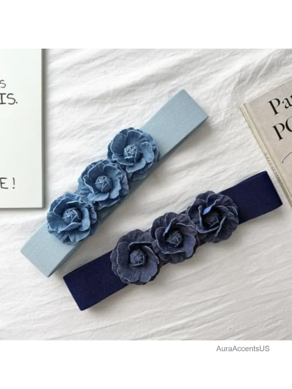 Stretchy Elastic Belt with Flower Pearl Decoration for Dresses Coats - Wide